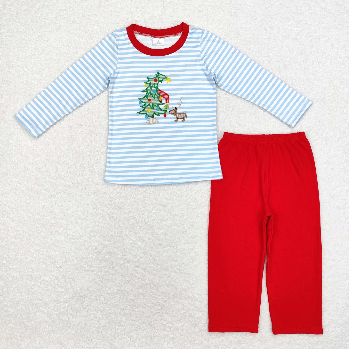 BLP0772 Baby Boys Christmas Tree Top Red Pants Outfit