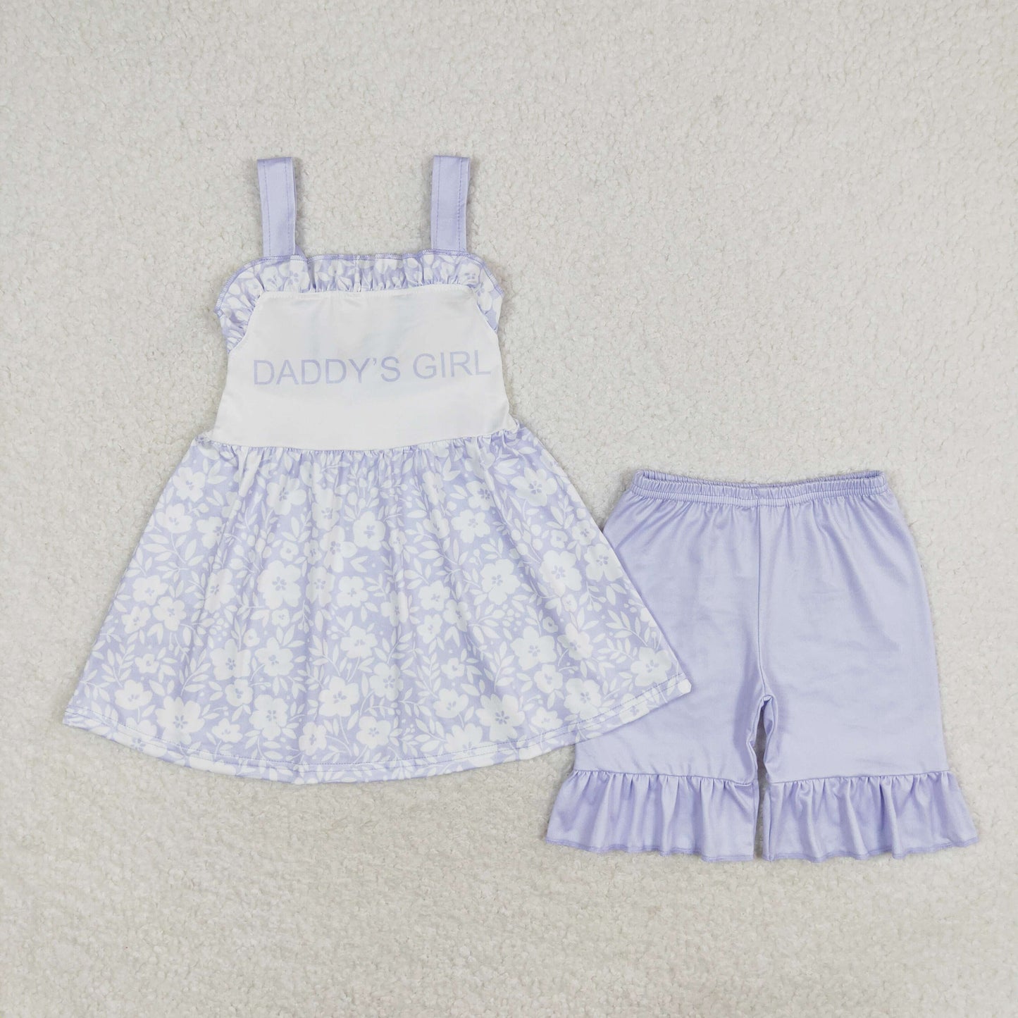 Sibling Daddys Girl Lavender Short Sleeves Floral Tunic Ruffle Short Set And Rompers