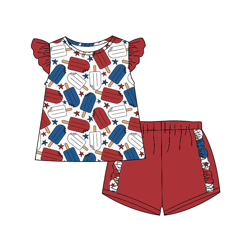 Summer Baby Girls July 4th Popsicle  Shorts Set (MOQ 3 )