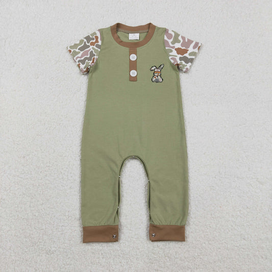 Baby Boys Embroidery Easter Bunny Camo Short Sleeve Romper