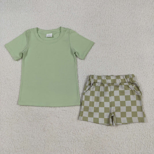 Baby Boys Green Top Checked Shorts Outfit