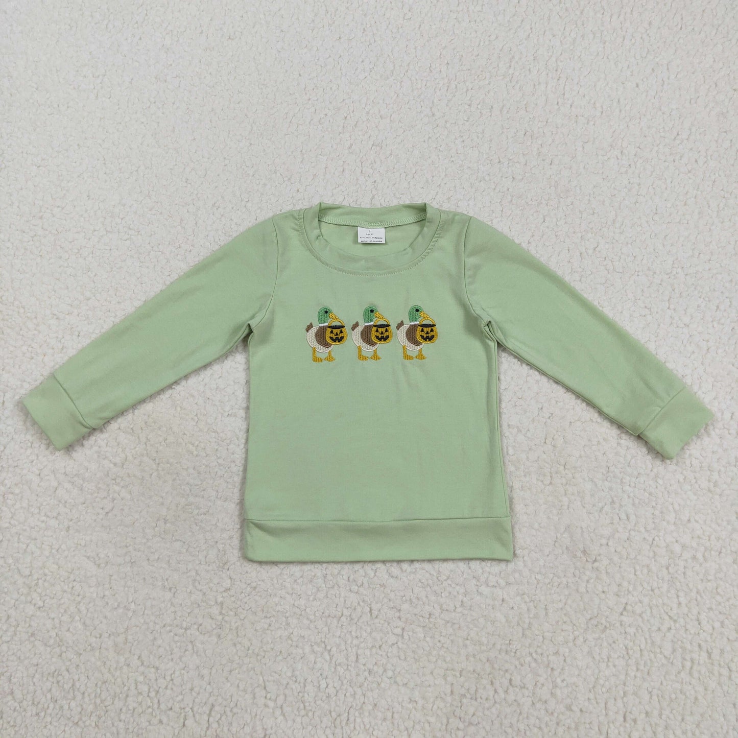 Baby Boys Halloween Embroidery Duck Pumpkin Green Color Long Sleeve Top