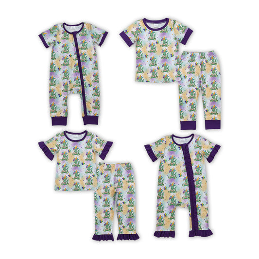 Sibling Baby Kids Mardi Gras Crocodiles Anchors Top Pant Pajamas Set Rompers