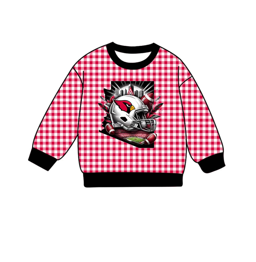 Preorder , 5 MOQ Baby Girls  Sport Team Red GIngham Long Sleeve Top