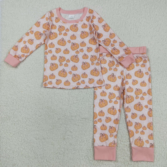 GLP2416 Baby Girls Orange Pumpkin Long Sleeve Pajama Set