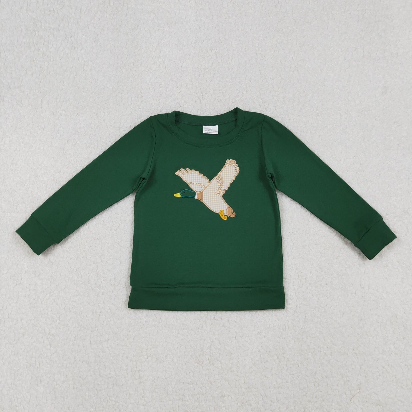 BT1334 Kids Boys Applique Duck Long Sleeve  Green Top