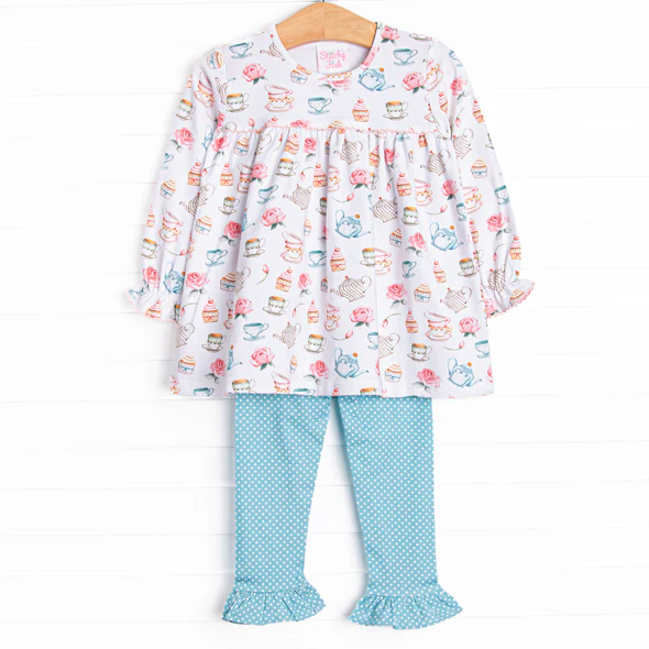 Baby Girls Long Sleeves Cakes Tunic Blue Ruffle pants Set Preorder 5 MOQ