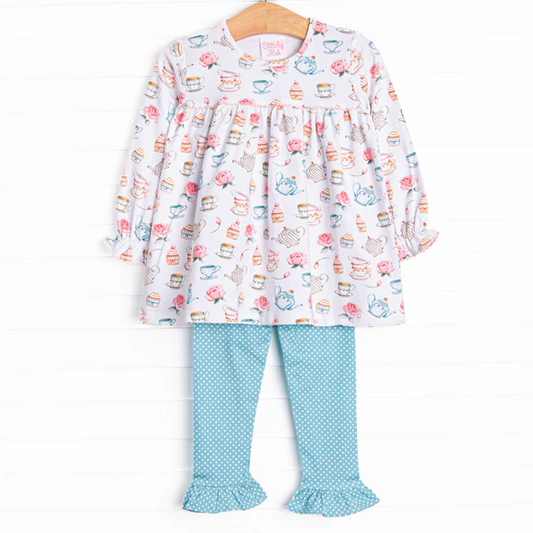 Baby Girls Long Sleeves Cakes Tunic Blue Ruffle pants Set Preorder 5 MOQ