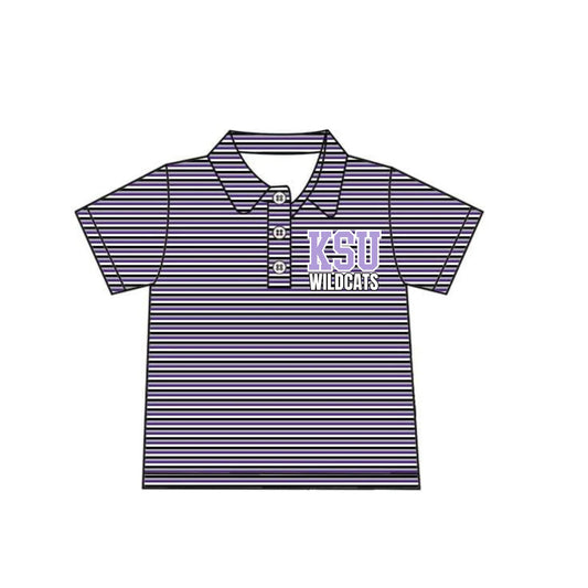 Preorder 5 MOQ Baby Boys purple grey Stripes Kansas State Team Short Sleeve Tee Pullovers Shirts Tops