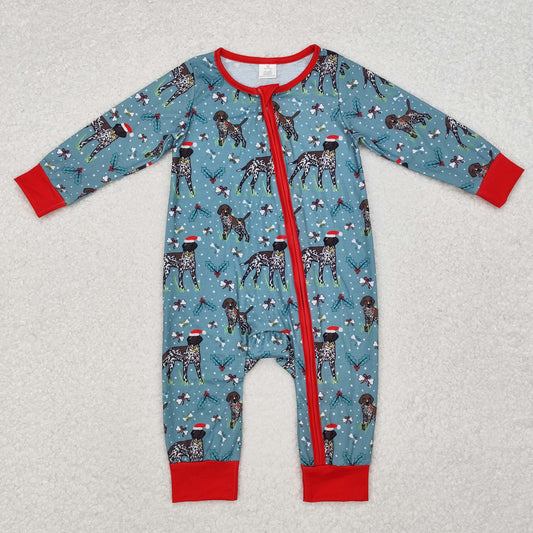 Newborn Baby Boys Christmas Dog Zip Bamboo Romper