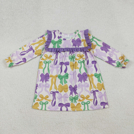 KIds Girls  Mardi Gras Bow Long Sleeve Dress