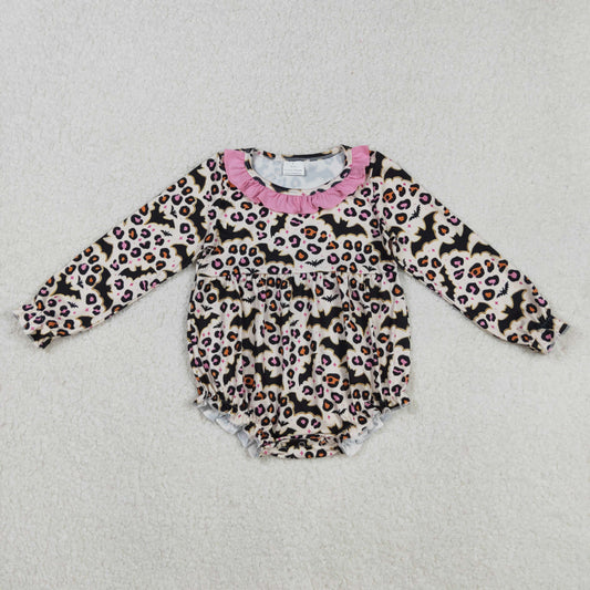 Baby Girls Halloween Leopard Bat Long Sleeve Bubble Romper
