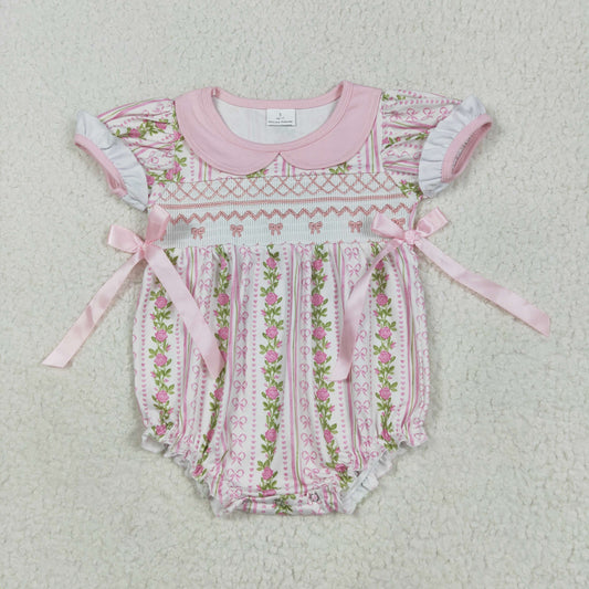 Baby Girls Flower Pink Bow Bubble Romper