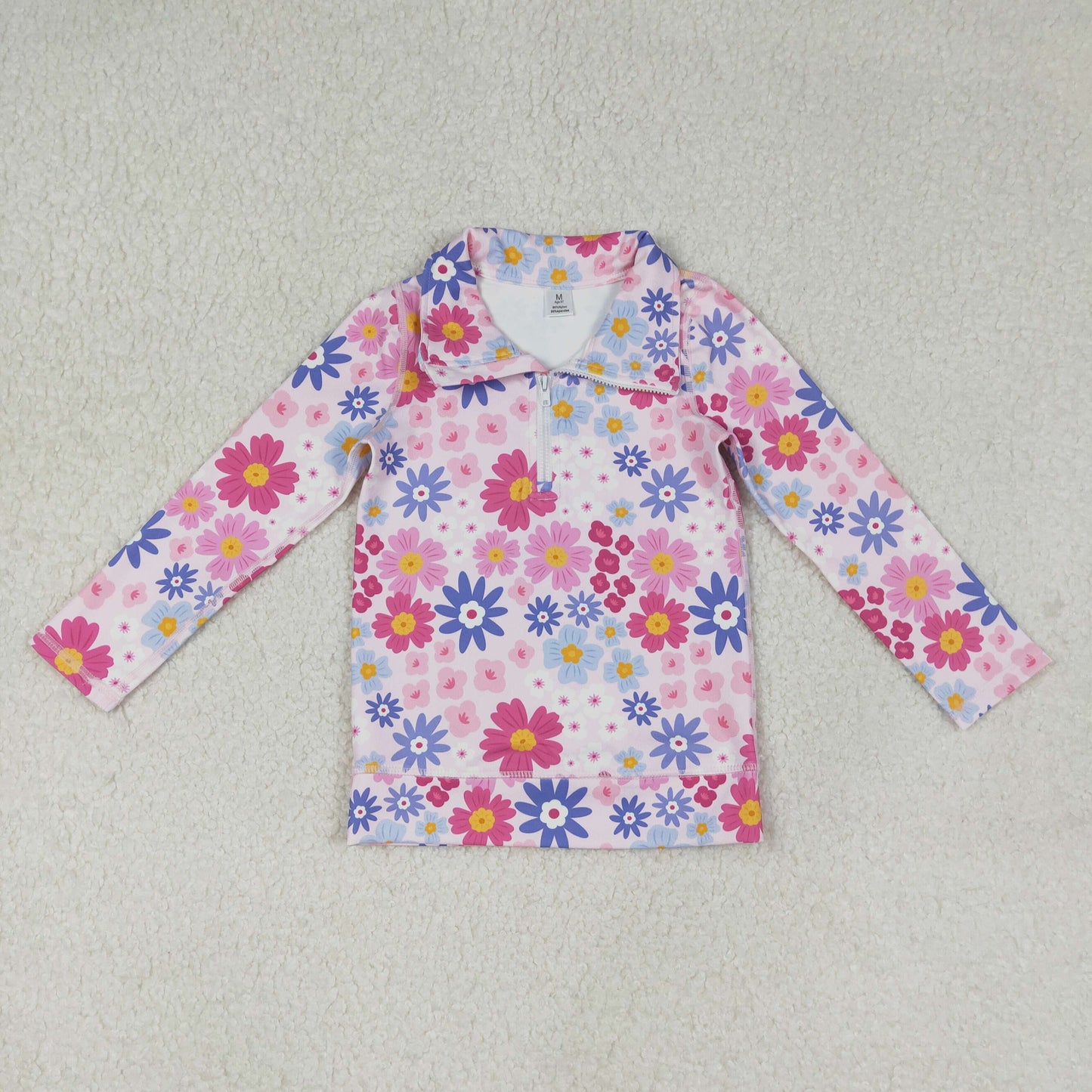GT1373 Baby Girls Daisy Flowers Long Sleeve Active Pullover Top