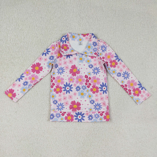GT1373 Baby Girls Daisy Flowers Long Sleeve Active Pullover Top
