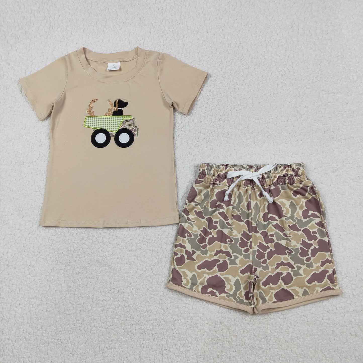 BSSO1576 Baby Boys Hunting Dog Camo Shorts Set