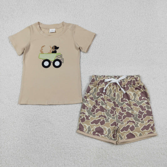 BSSO1576 Baby Boys Hunting Dog Camo Shorts Set