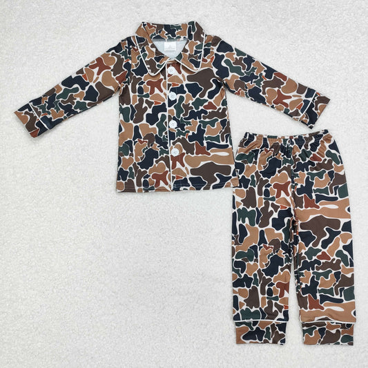 BLP0704 Baby Boys Brown Green Camo Long Sleeve Pajama Set