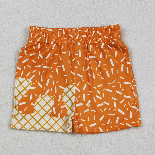 SS0639 Kids Girls Orange Ice Cream Drip Shorts With Pocket
