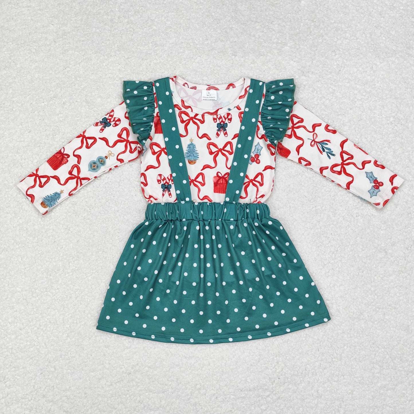 Baby Girls Christmas Party Top Green Polka Dot Skirt Set