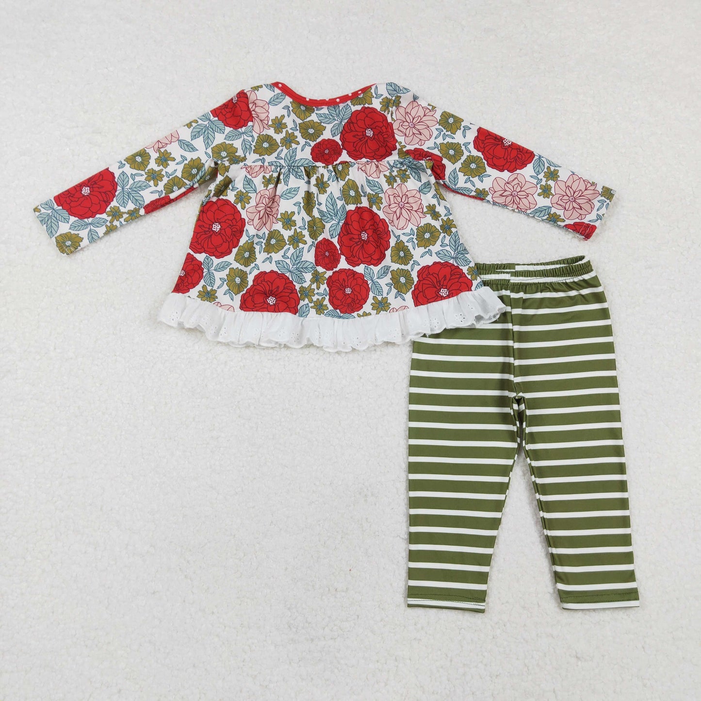 Baby Girls Christmas Flower Tunic Top Green Leggings Set