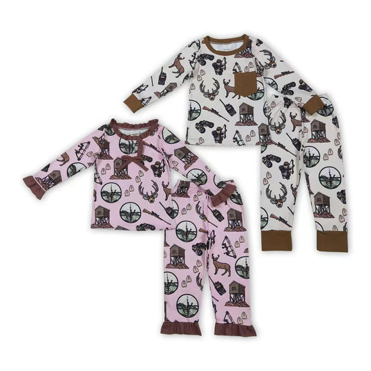 Sibling Baby Girls Boys Hunting Deer Long Sleeve Pajama Set