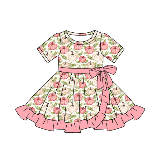 Kids Girls Pumpkin Short Sleeve  Dress 3 MOQ Pre-order