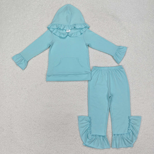 Baby Girls Blue Cotton Hoodie Top Ruffle Pants Outfit