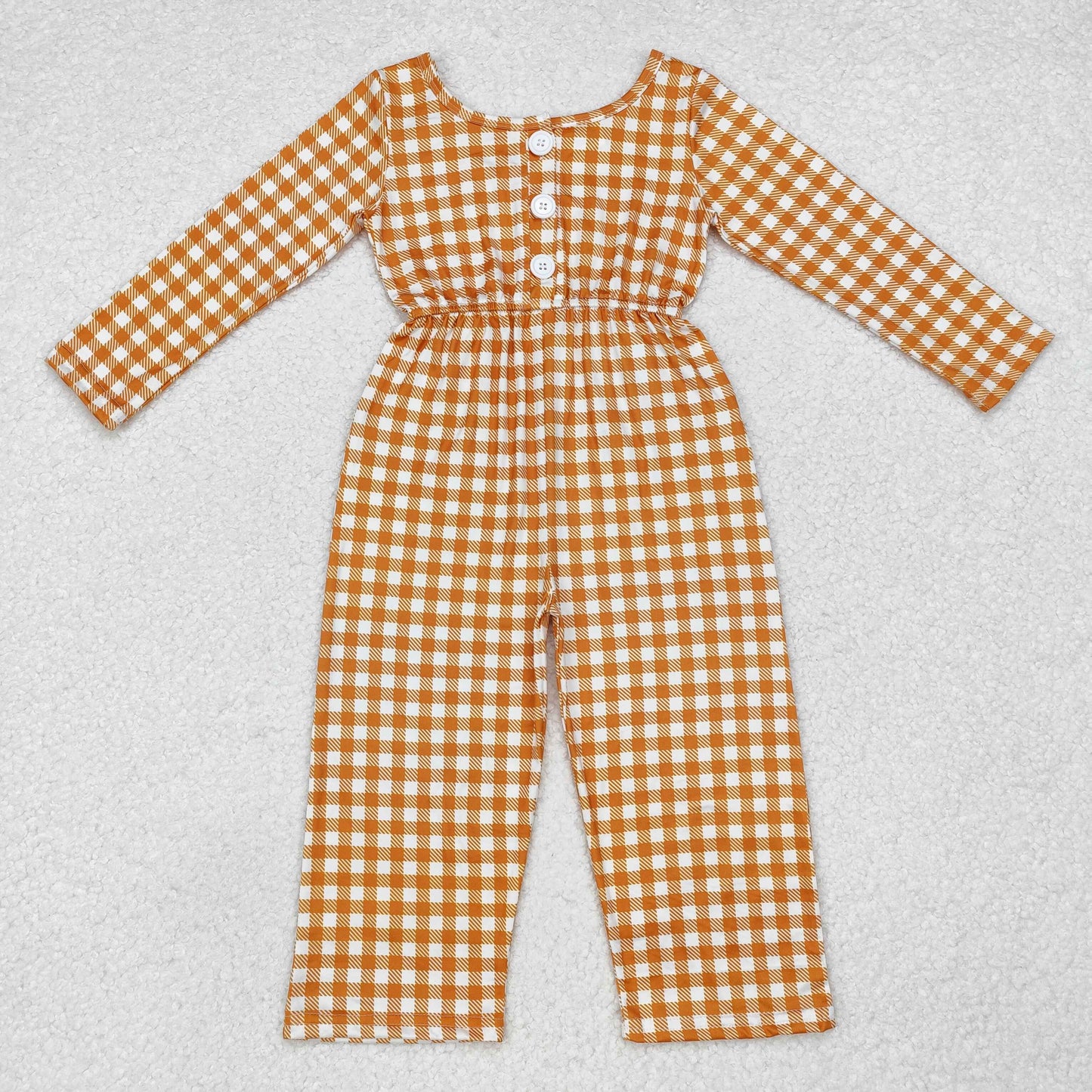 LR1840 Baby Girls Light Brown Gingham Jumpsuit