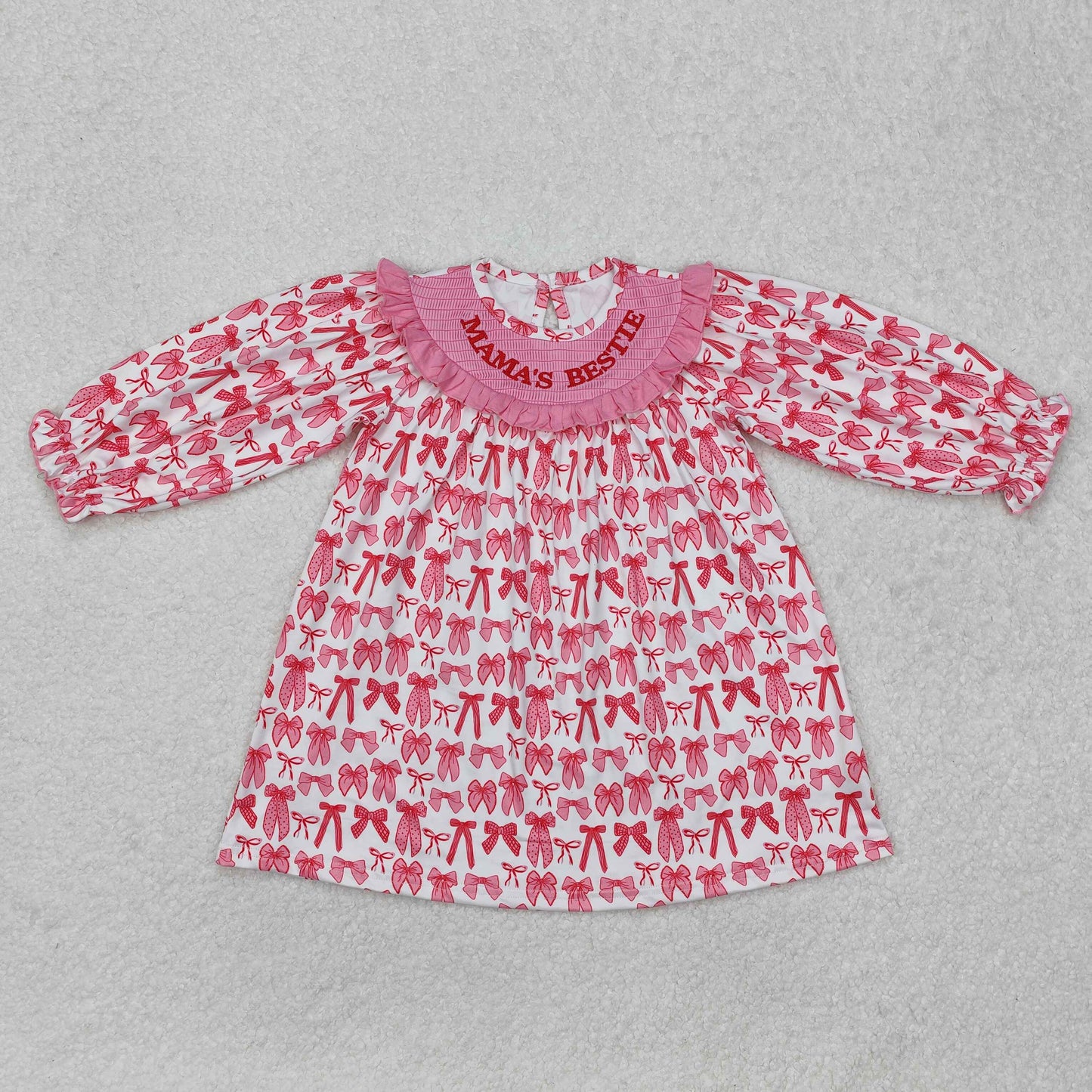 Sibling Baby Girls Pink Bows Embroidery MAMAS BESTIE Romper And Dress