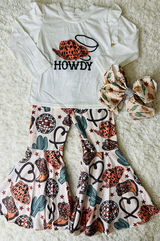 3 MOQ Baby Girls  Howdy Bell Bottom Pants Set Pre-order