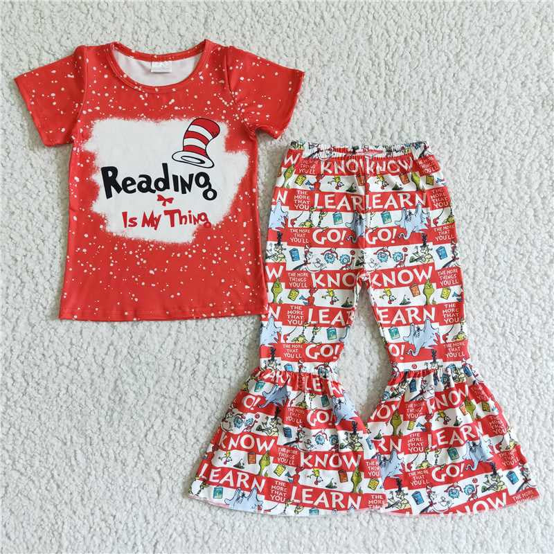 Baby Girls Red Short Sleeves Dr Hats Top Stripe Bell Bottom Pant Set