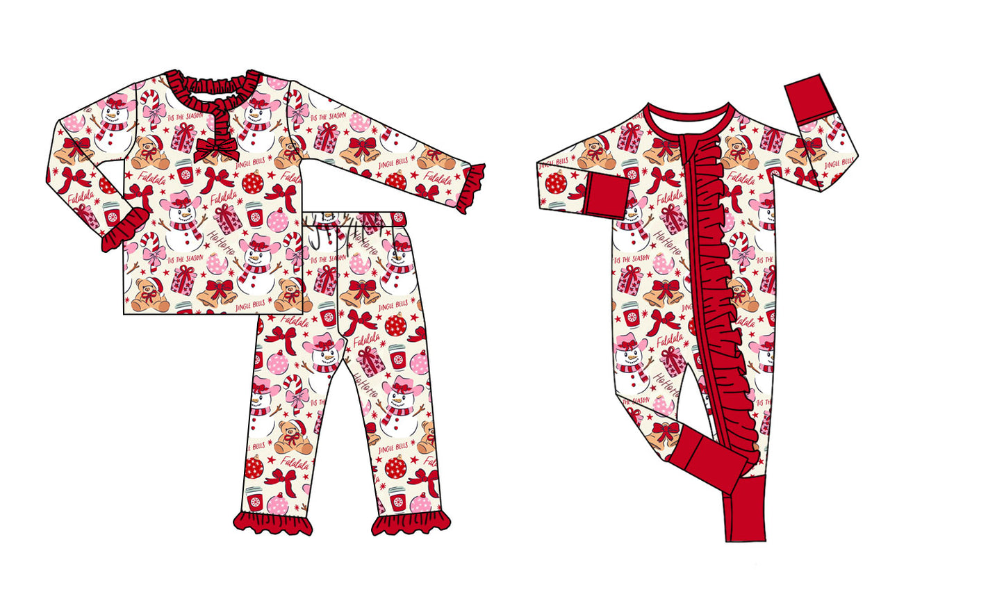 20 MOQ Preorder Kids Girls Sibling Bamboo  Chrismtas Snowman Pajama Set and Romper
