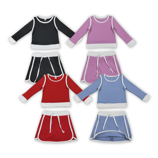 Sibling Baby Girls Solid Color Long Sleeve Top with Skirt Active Outfit