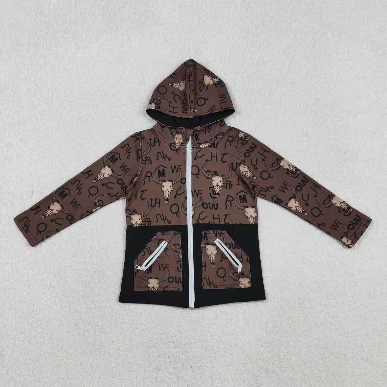 Sibling Baby Boys Western Skull Cow Hoodie Jacket/Zip-up Romper