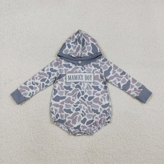 Mama's Boy Old School Camo Long Sleeve Hooded Romper