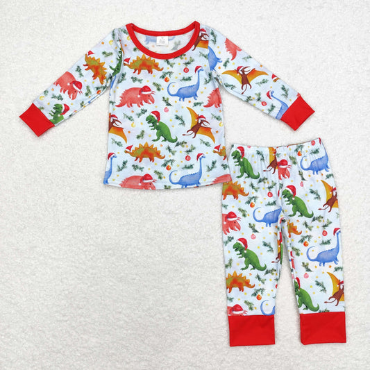 BLP0664 Baby Boys Christmas Dinosaur Bamboo Pajama Set