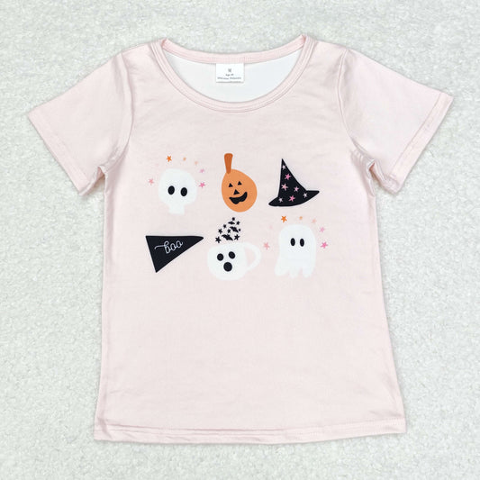 GT0698 Baby Girls Halloween Pumpkin Ghost Short Sleeve Top