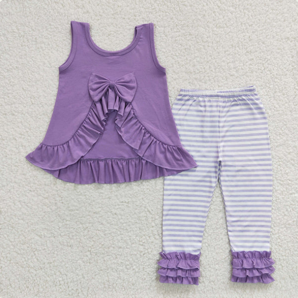 Baby Girls Purple Sleeveless Ruffle Vest Top Stripe Pant Set