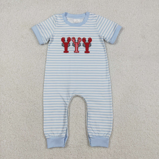 SR3333 Baby Boys Crayfish Blue Striped Short Sleeve Romper