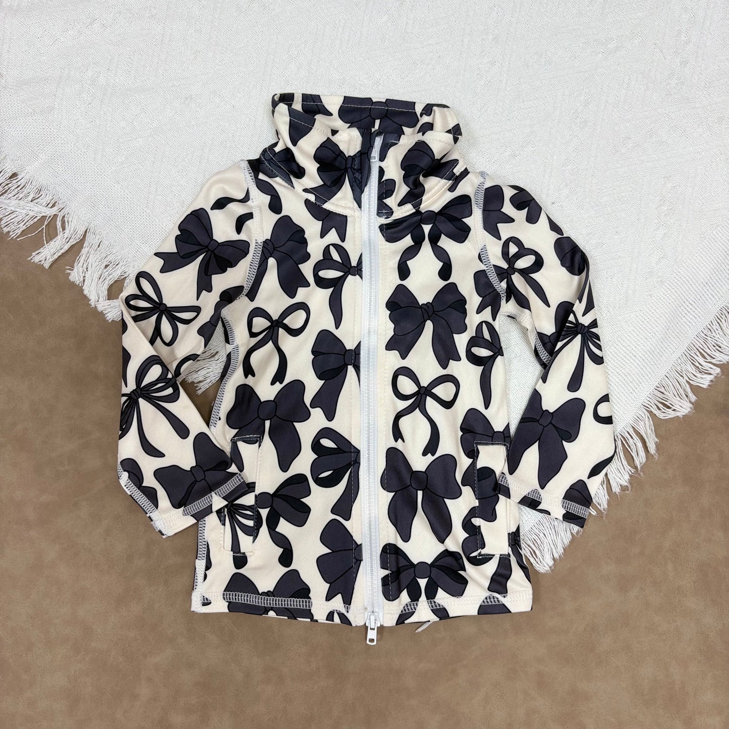 Sibling Toddler Girls Bow Floral Camo Long Sleeve Zipy Active Yoga Top With Pocket