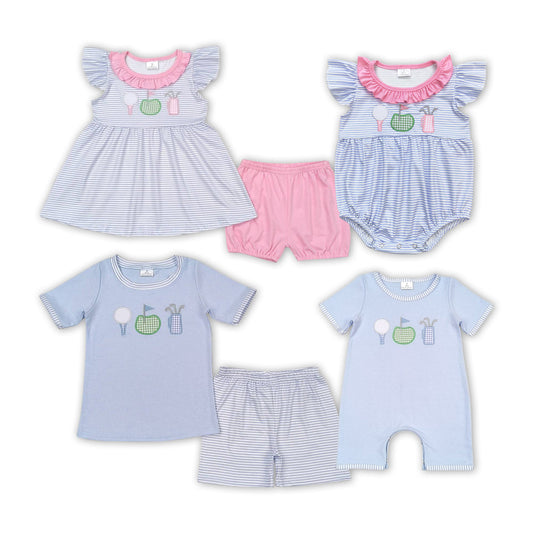 A Hole in One Sister Brother Sibling Embroidery Summer Clothes Set