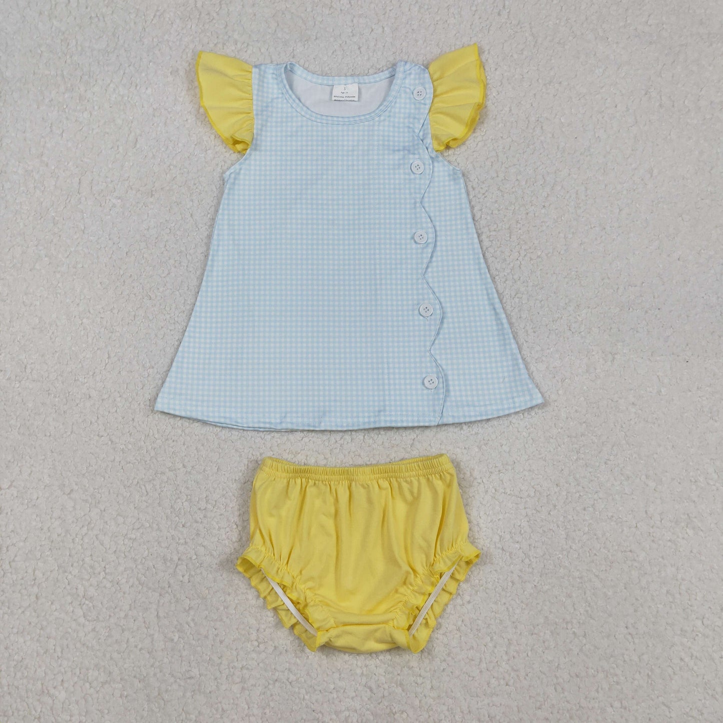 Baby Girls Blue Gingham Top Yellow  Bummie Set