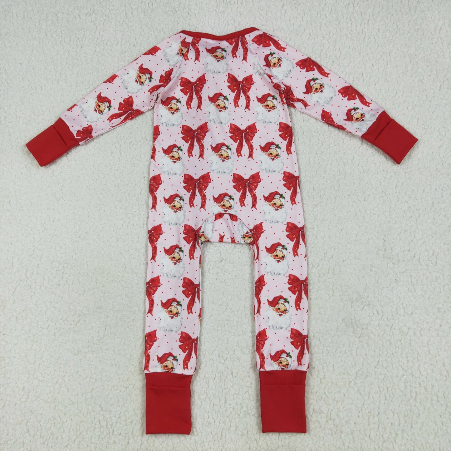 LR2223 Baby Girls  Christmas Santa Red Long Sleeve Zipper Romper