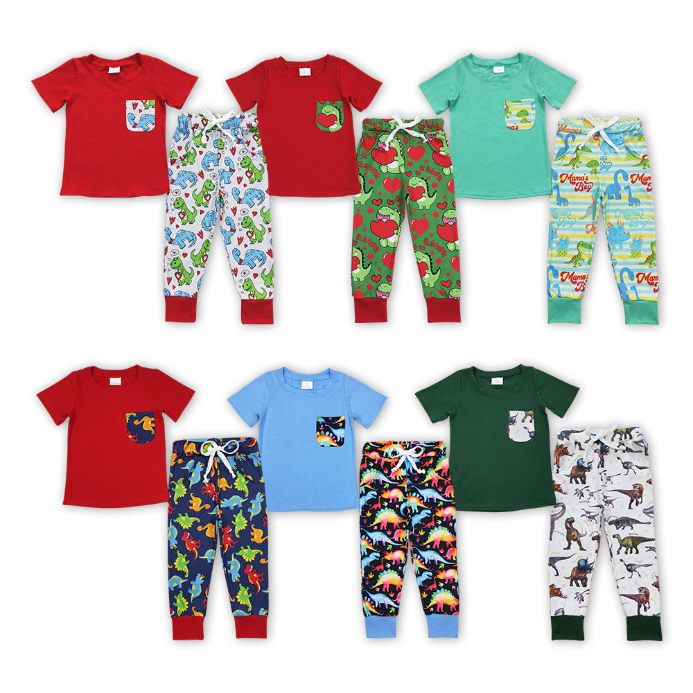 Toddler Baby Boys Clothes Short Sleeve Top +Dinosaur Pants Set