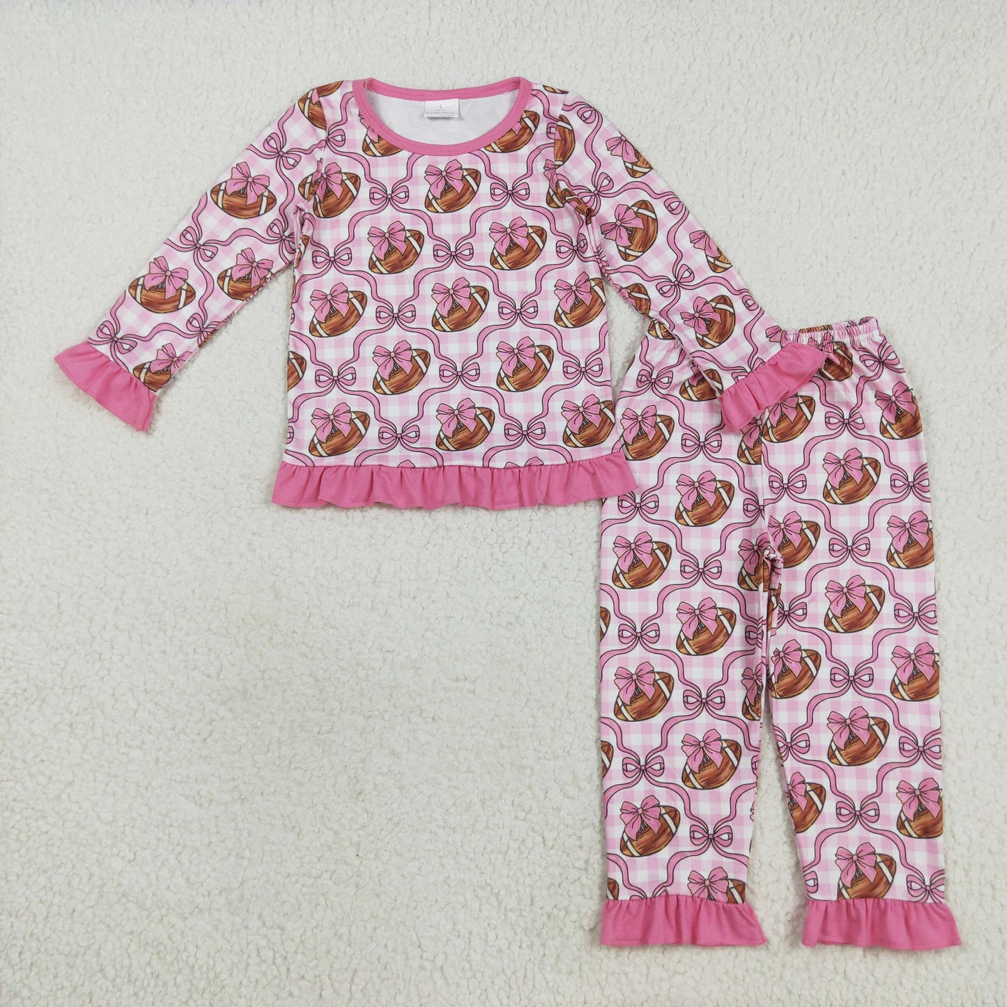 Sibling Girls Toddler Football Bow Long Sleeve Pajama Set and Romper