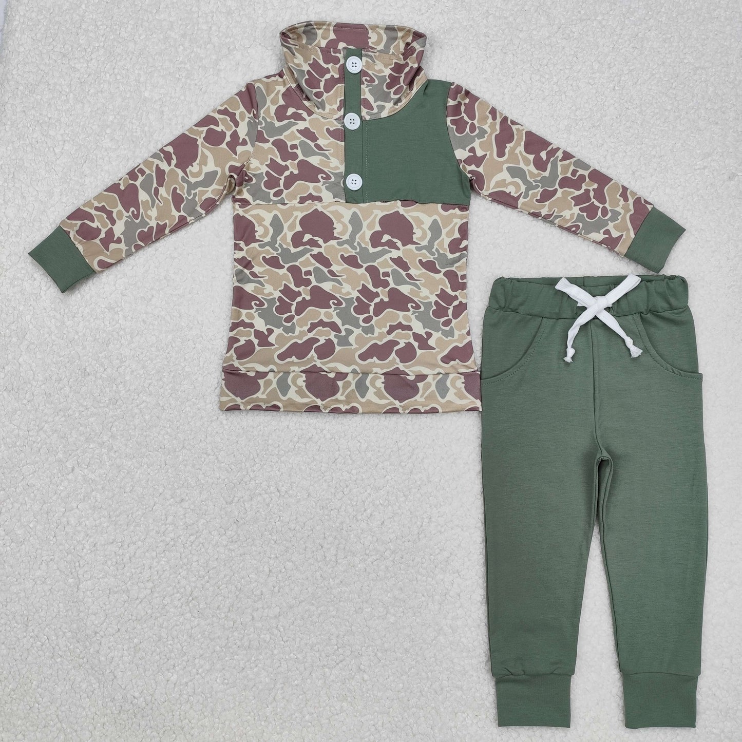 Baby Boys Camo Pullover Top Green Pants Set