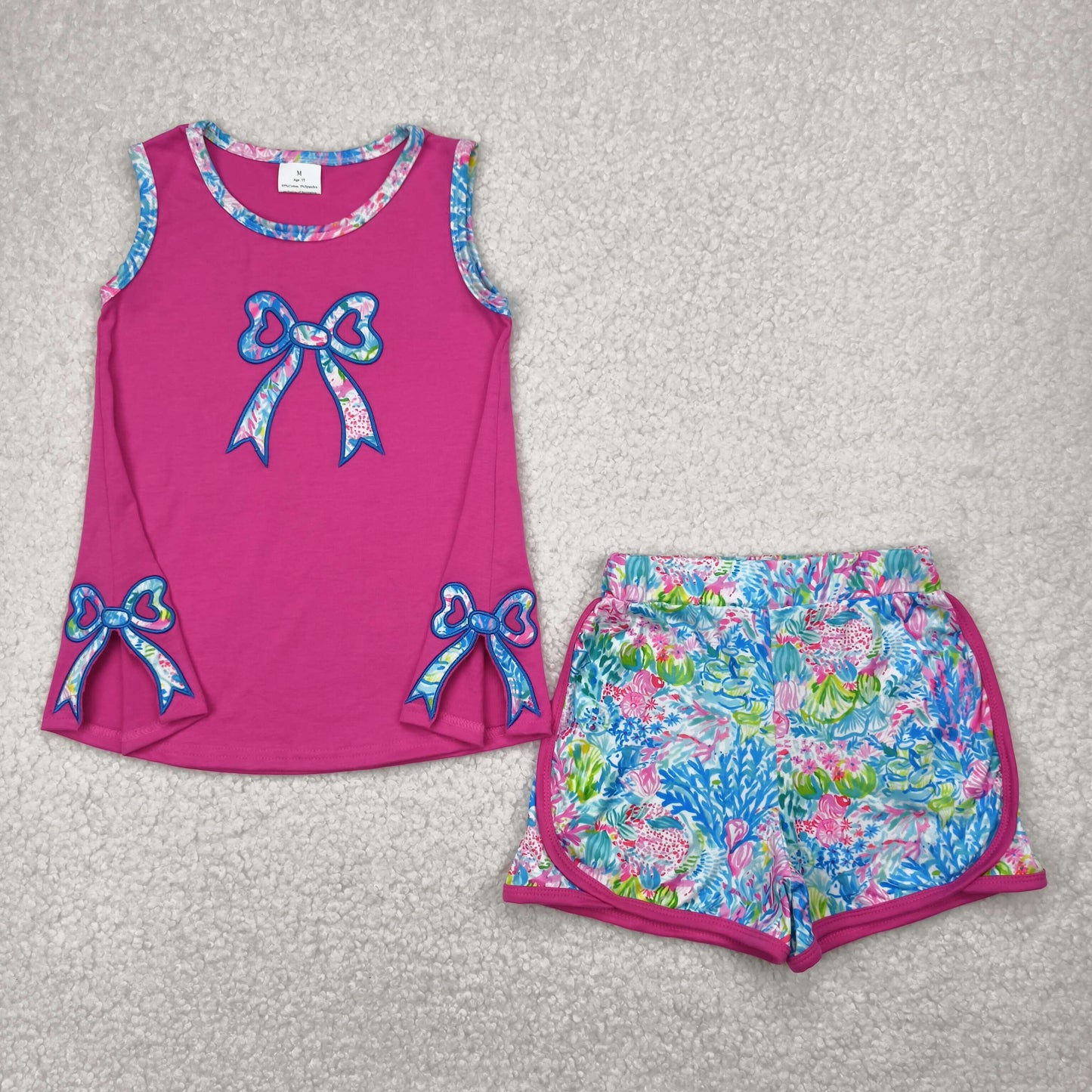 Baby Girls Hot Pink Sleeveless Watercolor Bow Tunic Short Set