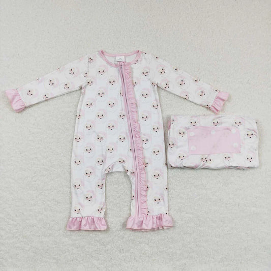 LR0584 USA Shop Baby Girls Pink Santa Christmas Ruffle Rompers