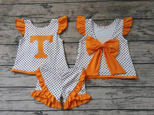 Preorder , 5 MOQ Baby Girls Tennessee Shirt Back Bow Shorts Clothes Sets